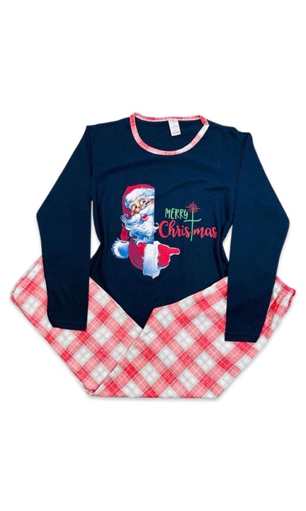 Női pizsama, karácsonyi témájú, Mikulás, sötétkék/piros, Piros/Fekete