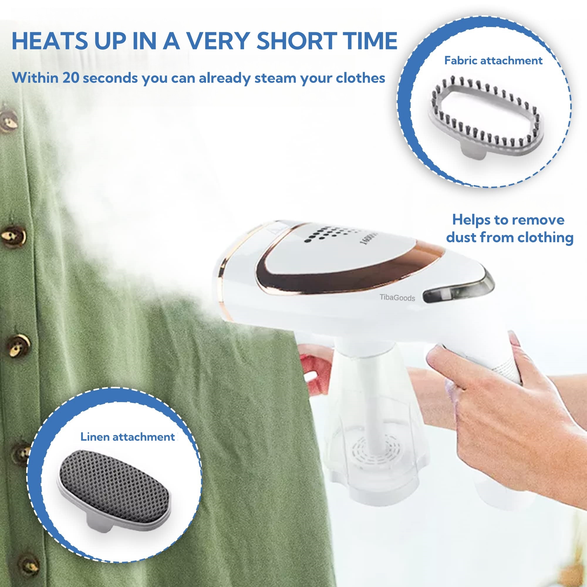 Aparat de Calcat Vertical Portabil, 1600W, Incalzire Rapida, Rezervor Apa 250ml, Alb