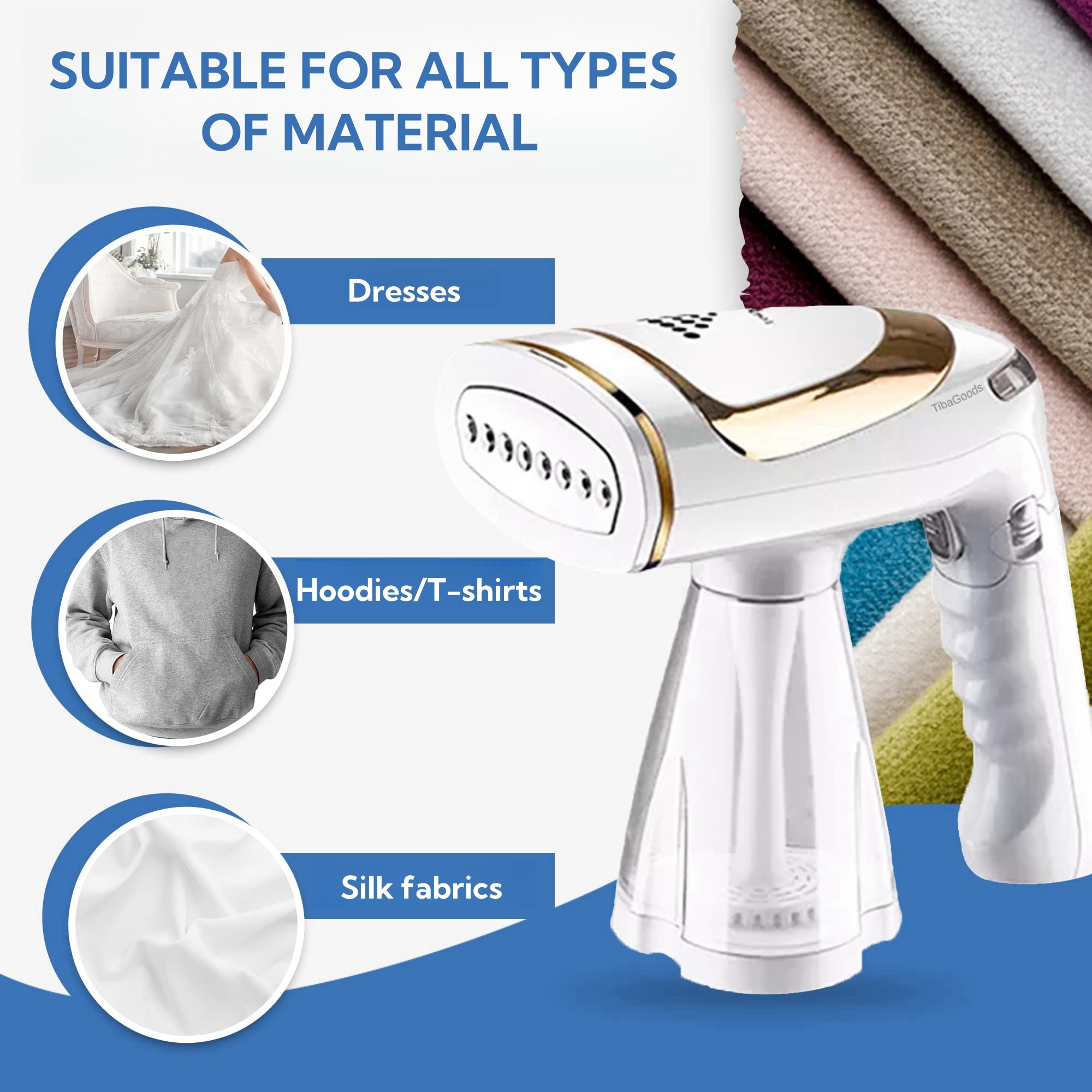 Aparat de Calcat Vertical Portabil, 1600W, Incalzire Rapida, Rezervor Apa 250ml, Alb