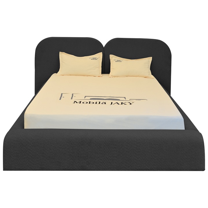 Pat dublu tapitat COSMOS 140/200 gri inchis, cu somiera metalica rabatabila si spatiu de depozitare