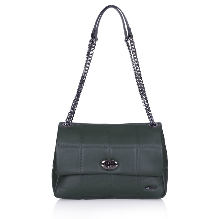 Geanta Zevo dama piele naturala matlasata Anisia, Verde