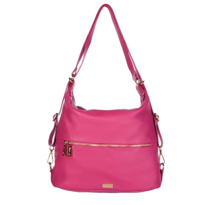 Geanta Zevo tip rucsac dama piele naturala Anita, Fucsia