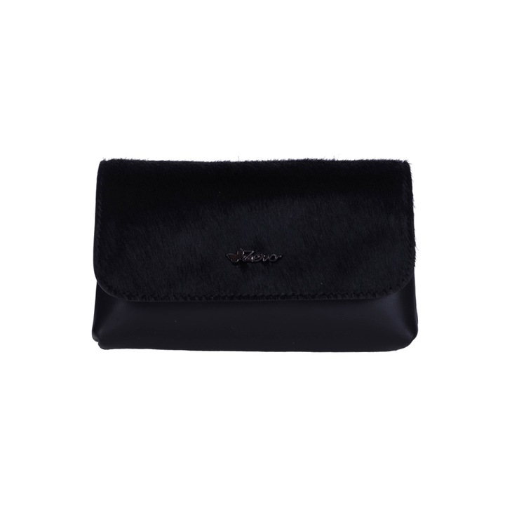 Geanta borseta dama Zevo blana ponei 3 in 1 piele naturala Dora, Negru