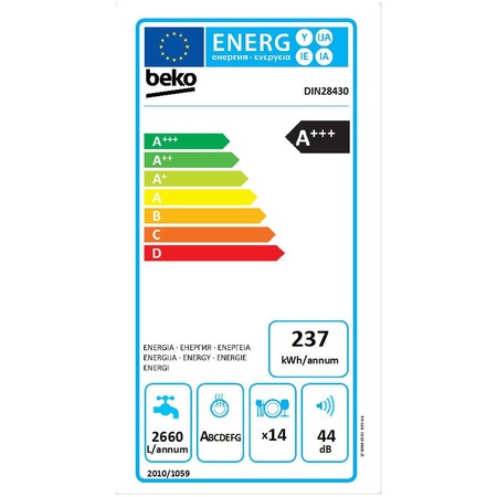 Masina de spalat vase incorporabila Beko DIN28430, 14 seturi, 8 programe, Clasa A+++, 60 cm