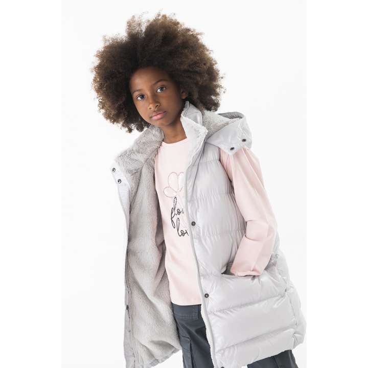 Vesta fete Boboli, model lung, gluga, gri, Gri