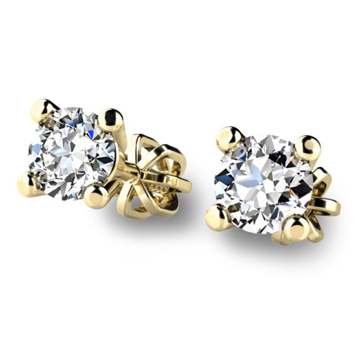 Cercei din aur galben 14k, Pattic, cu diamant rotund, 0,26ct, 4mm