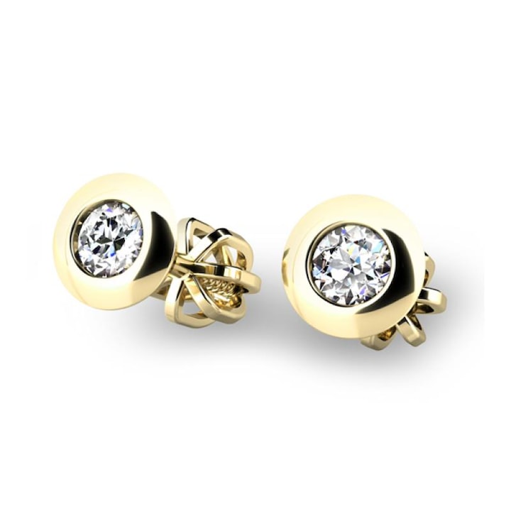 Cercei din aur galben 585/1000 cu diamante, design clasic, 12mm, 2,25mm