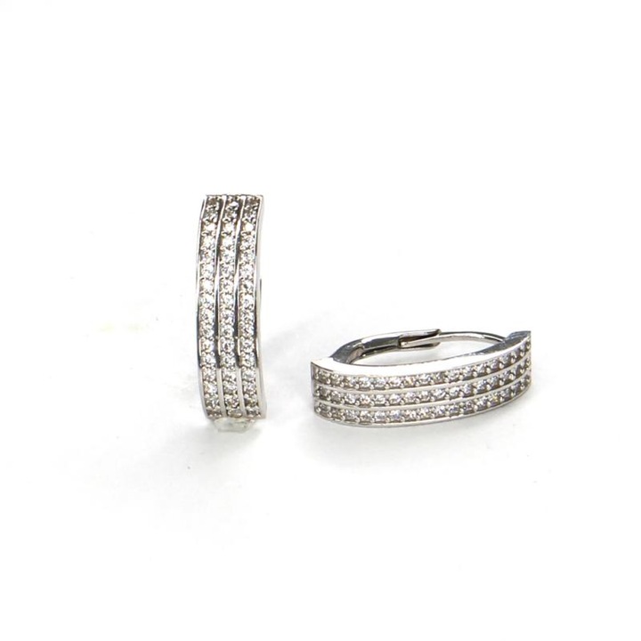 Cercei din aur alb 585 Pattic, 18mm, cu zirconii stralucitoare, 3,20g