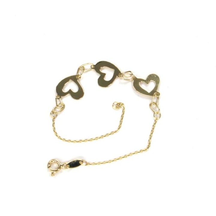 Bratara din aur 585 galben Pattic, 3 inimioare, 17,5 cm