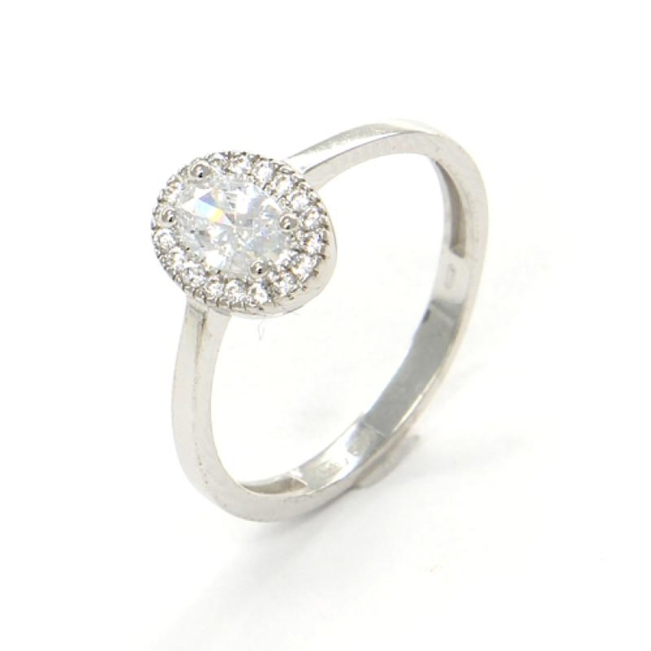Inel elegant din aur alb cu zircon oval, 54