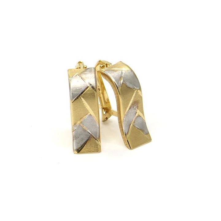 Cercei din aur Pattic, 585/1000, 1,80 gr, combinatie de aur galben, alb, inchidere franceza