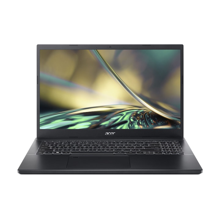 Лаптоп Acer Aspire 7 Gaming A715-76G-57Q7 с Intel Core i5-12450H (1.5/4.4GHz, 12M), 16 GB, 512GB M.2 NVMe SSD, NVIDIA RTX 2050 4GB GDDR6, Windows 11 Pro ESD, Черен