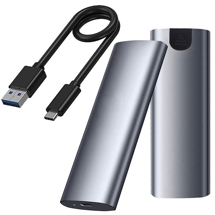 Кутия за SSD устройство USB C 3.1 M.2 NVME NGFF 10 Gb/s, Novaza Tech, RTL9210B, Бърза връзка, Съвместим SSD M.2 NVMe, USB Type C, Скорост на трансфер 10 Gb/s, Алуминий