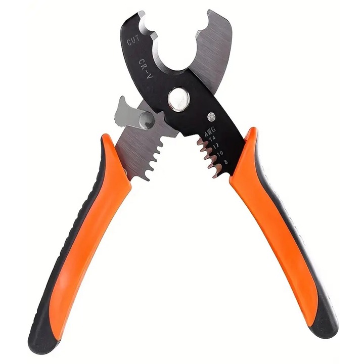 Cleste multifunctional, Novaza Tech, 180 mm, pentru taiat si dezizolat cabluri, Otel calit, manere cauciucate, ergonomic, Argintiu/Negru