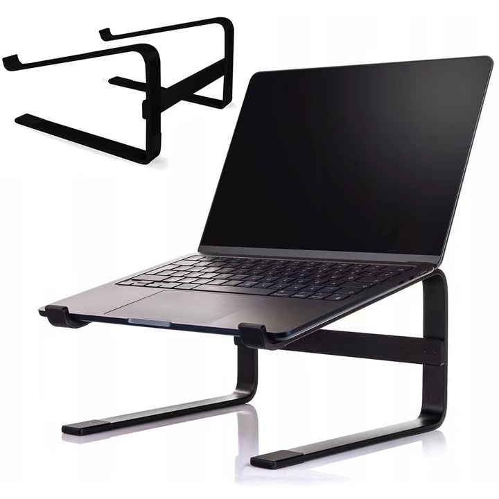 Stand Pentru Laptop, Novaza Tech, Antiderapant, Pliabil, Ajustabil, Suport Tableta Si Laptop, Aluminiu, Negru