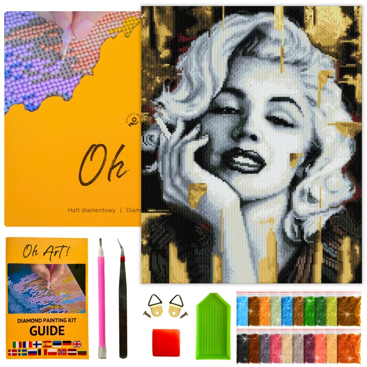 Set de broderie cu diamante 5D cu rama – Pictura cu diamante 40x50 cm, Goblen cu diamante Femeie Portret de femeie DIY pentru Adulti si Copii – Oh Art!®