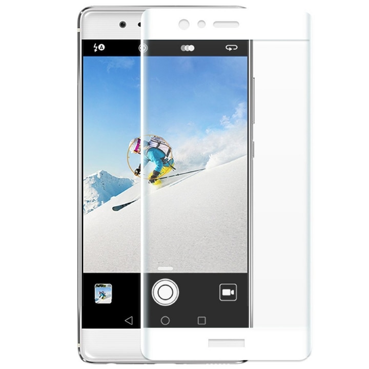 Защитно фолио Huawei P9 Plus Premium 2.5D със закалено стъкло Asahi Japan, Пълно покритие, Бяло, ВИДЕО