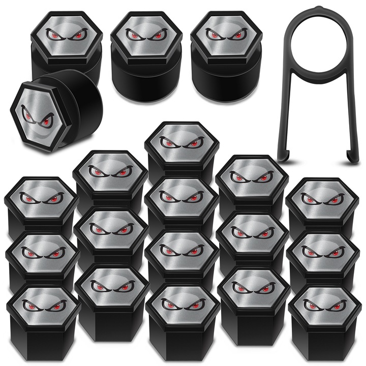 Kerékanya kupakkészlet SkinoEu, 19 mm, Univerzális, Fekete / Ezüst, LB 14, 16 db + 4 db. záróanyákhoz