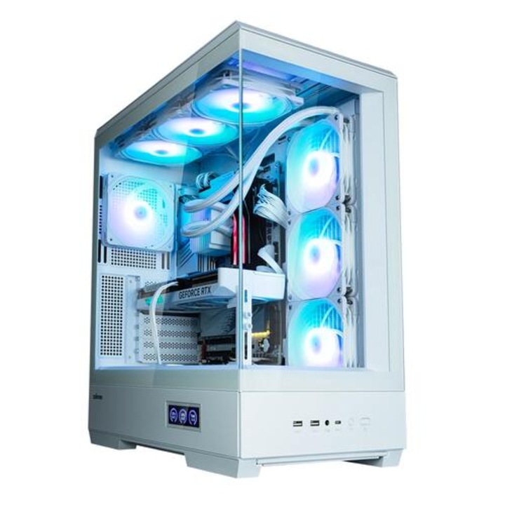Carcasa computer, Zalman P50 DS White, Display digital, RGB adresabil, Carcasa ATX