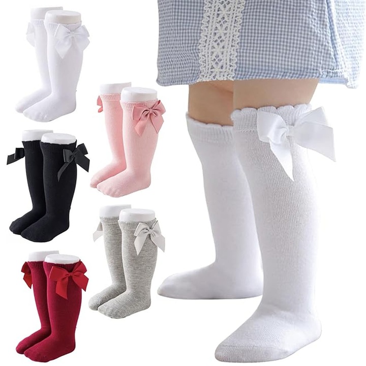 Sosete dragute cu fundita pentru copii, Hggzeg, Ciorapi de uniforma pentru fetite, Multicolor