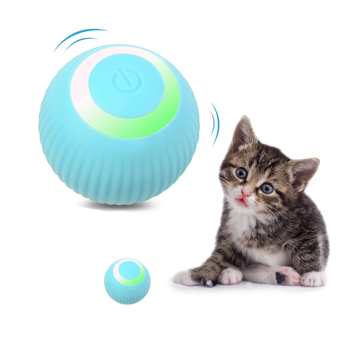Intelligens interaktív macskajáték labda – Automatikus macskajáték LED-fénnyel, USB-töltéssel, 360°-ban forgatható intelligens labdával, 2 üzemmóddal, serkenti a cicák vadászati ösztönét
