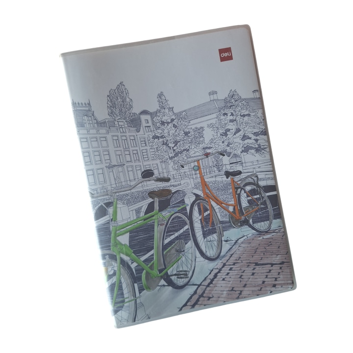DELI jegyzetfüzet, B5, 128 lap, széles sorok, 70 g, fehér ofszet, EVA kötés, kerékpáros téma