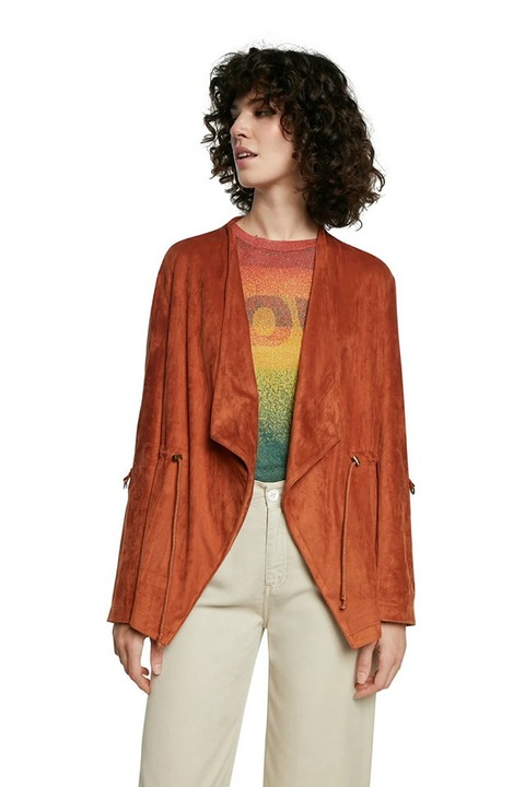 Jacheta Desigual Mississippi din material cu aspect de piele intoarsa, Maro
