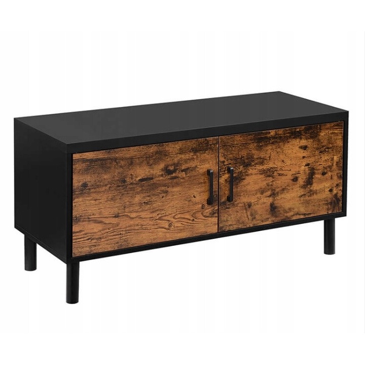 Banca depozitare incaltaminte, Songmics, 2 rafturi pentru pantofi care se incuie, Lemn/Metal, Dimensiuni 100x35x50 cm, Lemn/Negru