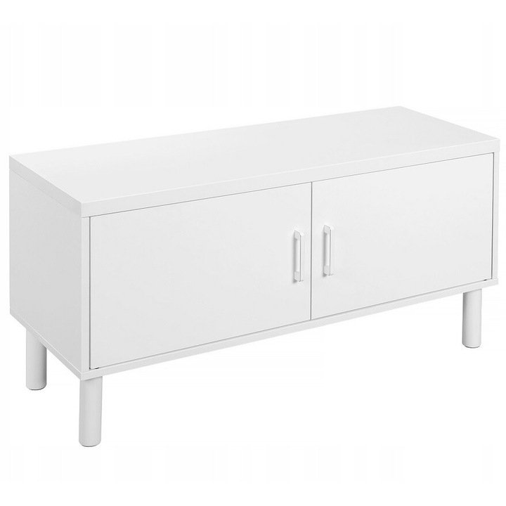 Banca depozitare incaltaminte, Songmics, 2 rafturi pentru pantofi care se incuie, Lemn/Metal, Dimensiuni 100x35x50 cm, Alb