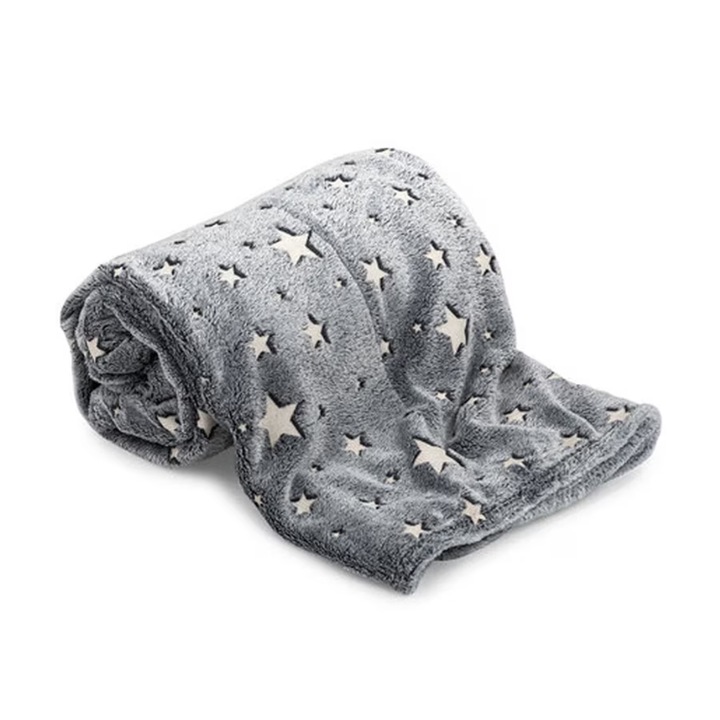 Patura fosforescenta, ATT, stelute glow in the dark, moale si confortabila, 150 x 120 cm