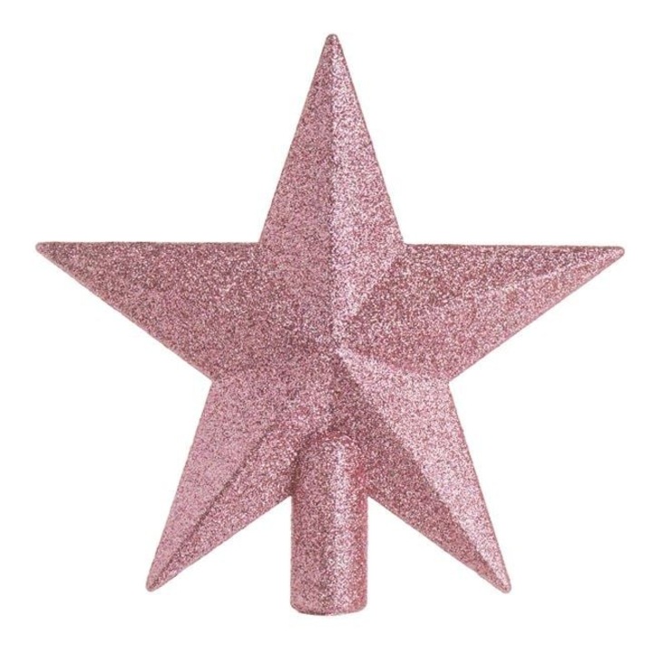 Varf pentru brad de Craciun Antbro® stea 3D roz cu glitter, 20cm