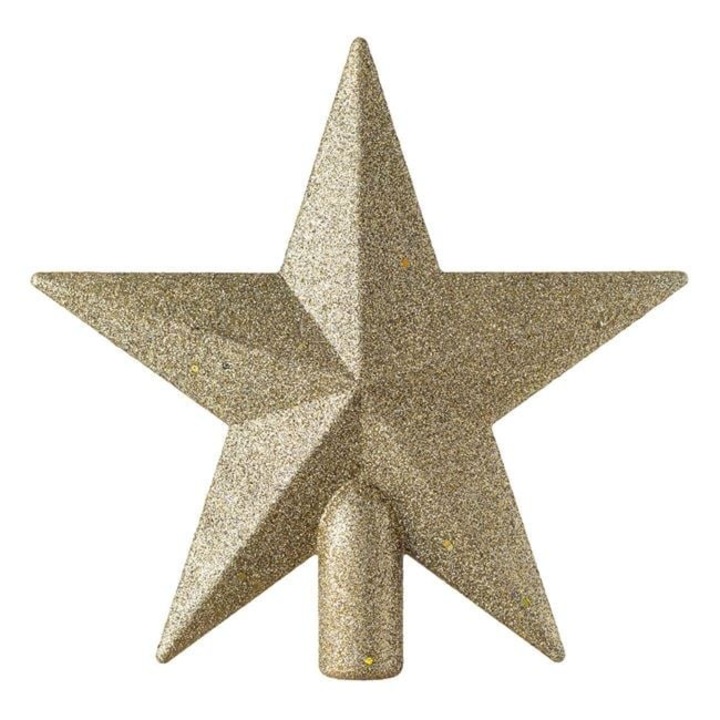 Varf pentru brad de Craciun Antbro® stea de culoare bej sampanie cu paiete si glitter, 19cm