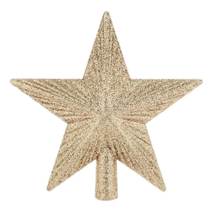 Varf pentru brad de Craciun Antbro® stea 3D de culoare bej sampanie cu glitter, 15cm
