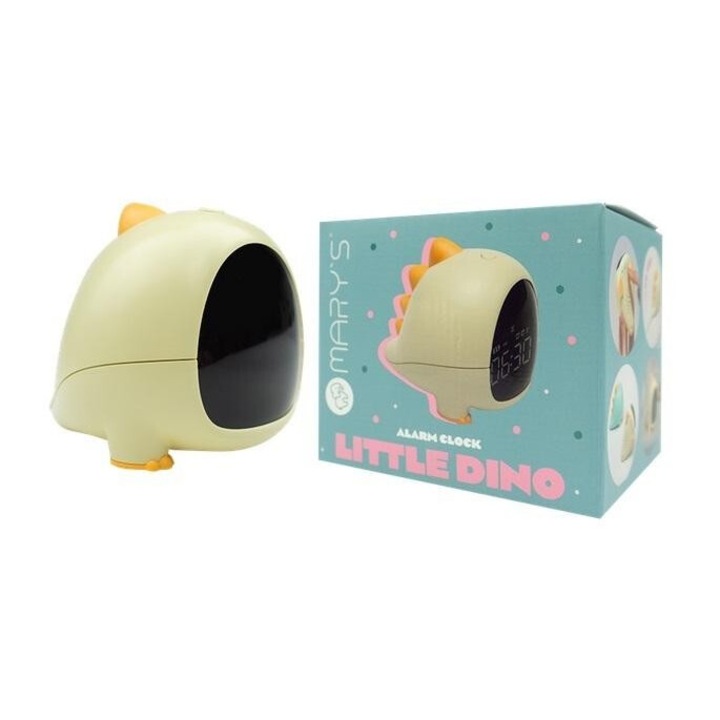 Ébresztőóra szett, dinoszaurusz, Mary, sárga, 1200mAh, 3x5x10cm