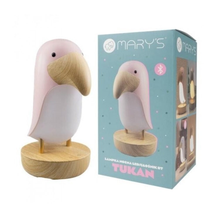LED нощна лампа и Bluetooth високоговорител Тукан розов, Mary's, 3000K, 2,7W, 350гр
