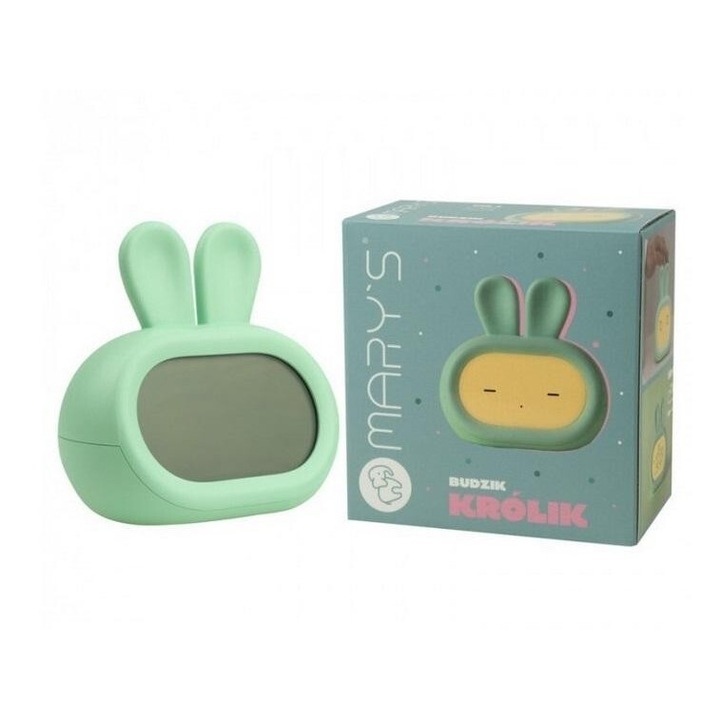 Dekoratív óra, Mary's, nyuszi ébresztőóra, zöld, komplett készlet USB kábellel