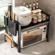 Raft metalic cuptor cu microunde, negru, etajera ajustabila, 6 Carlige, organizator bucatarie, 42-60 x 36.5 x 45 cm