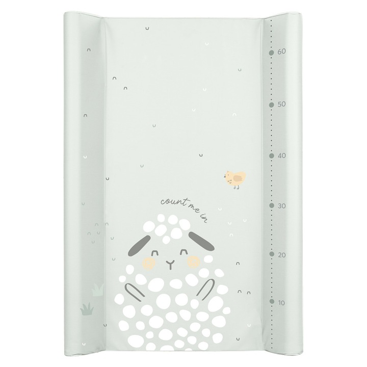 Saltea de infasat moale pentru bebelusi KikkaBoo Sleepy Sheep 70x50cm soft cu suprafata impermeabila, Taliometru incorporat, Contur lateral mai inalt restrictie blanda antirostogolire, Potrivita pentru acasa, cabinete medicale