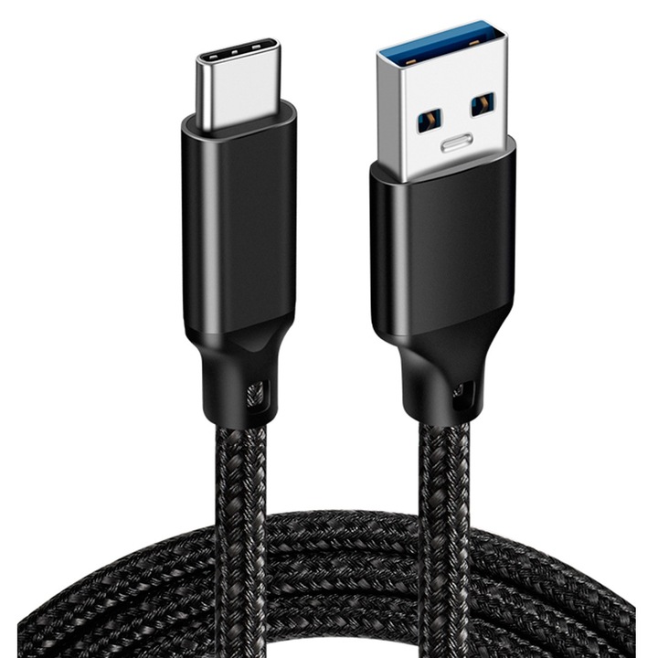 USB 3.2 кабел за данни, USB към USB Type-C, трансфер 10 Gbps, зареждане 60 W, съвместим с всички марки (Samsung, iPhone 15 и 16), черен, 1 м