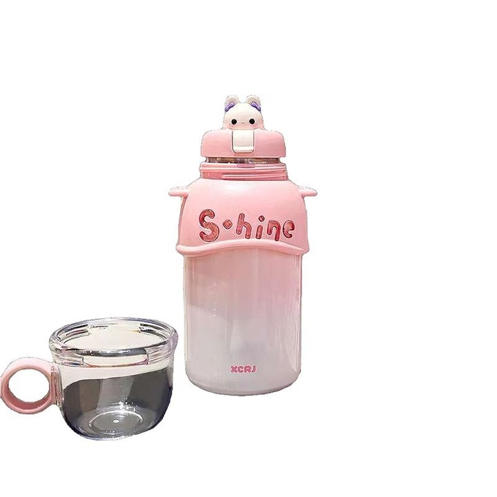 Ceai cu desenuri adorabile pentru copii,500ml, mare capacitate/inalt design/capac de bautura dublu/sticla cu suci roz-ceai termostabil portabil din otel, potrivit pentru scoala/calatorie/in aer liber"