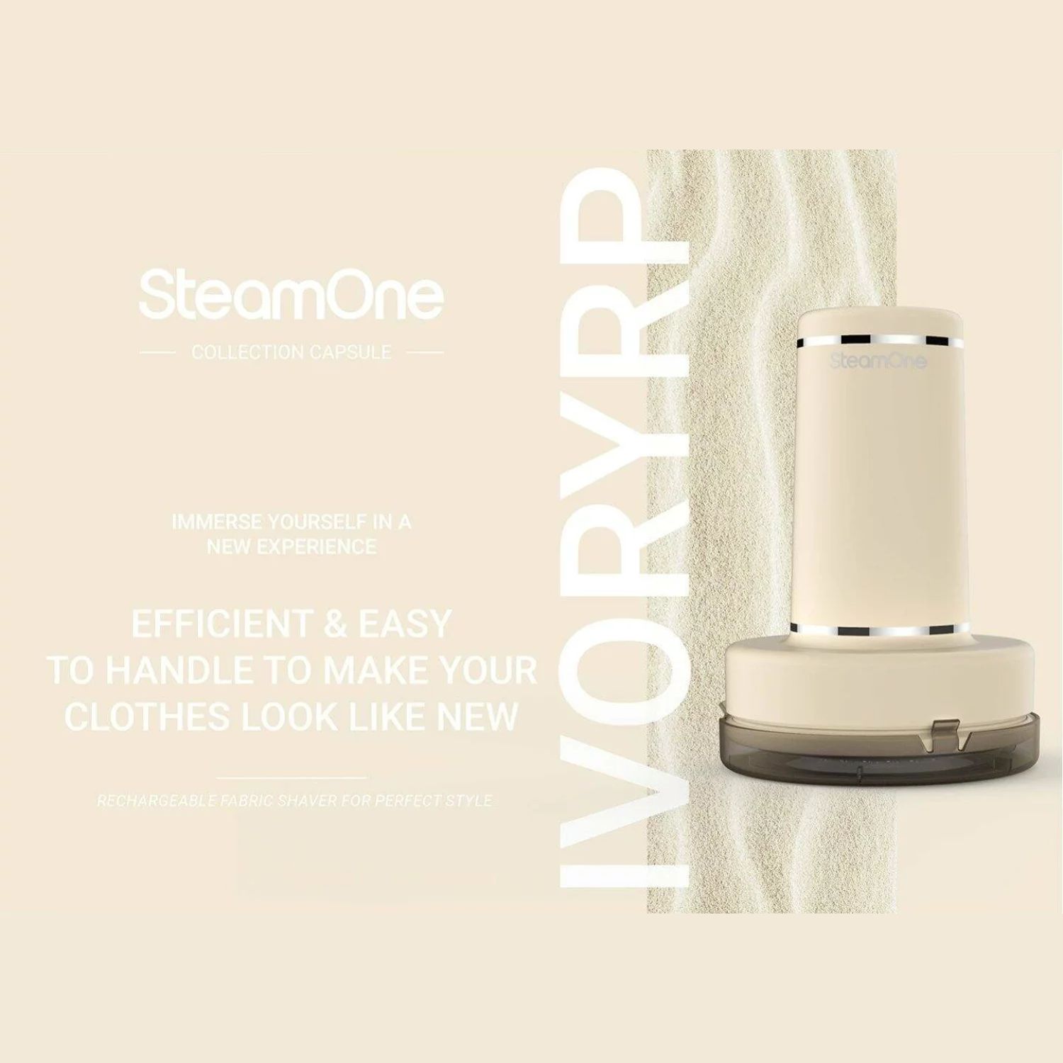 Aparat de curatat scame SteamOne, 9500 rpm, incarcare la USB-C, curatare eficienta a tuturor tipurilor de tesaturi, design ergonomic, indicator luminos, autonomie 60 minute continuu, oprire de siguranta, ivoire
