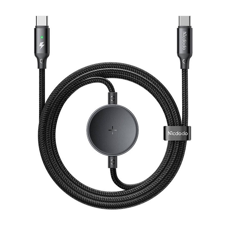Кабел, Mcdodo, Черен, USB-C, 2в1, 1,5м, 60W, + безжично зарядно за часовник Samsung