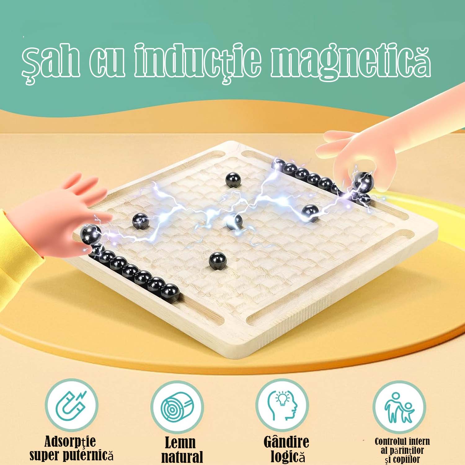Joc de sah magnetic, tabla din lemn, 9.37x9.37inch, joc interactiv, 20 ...
