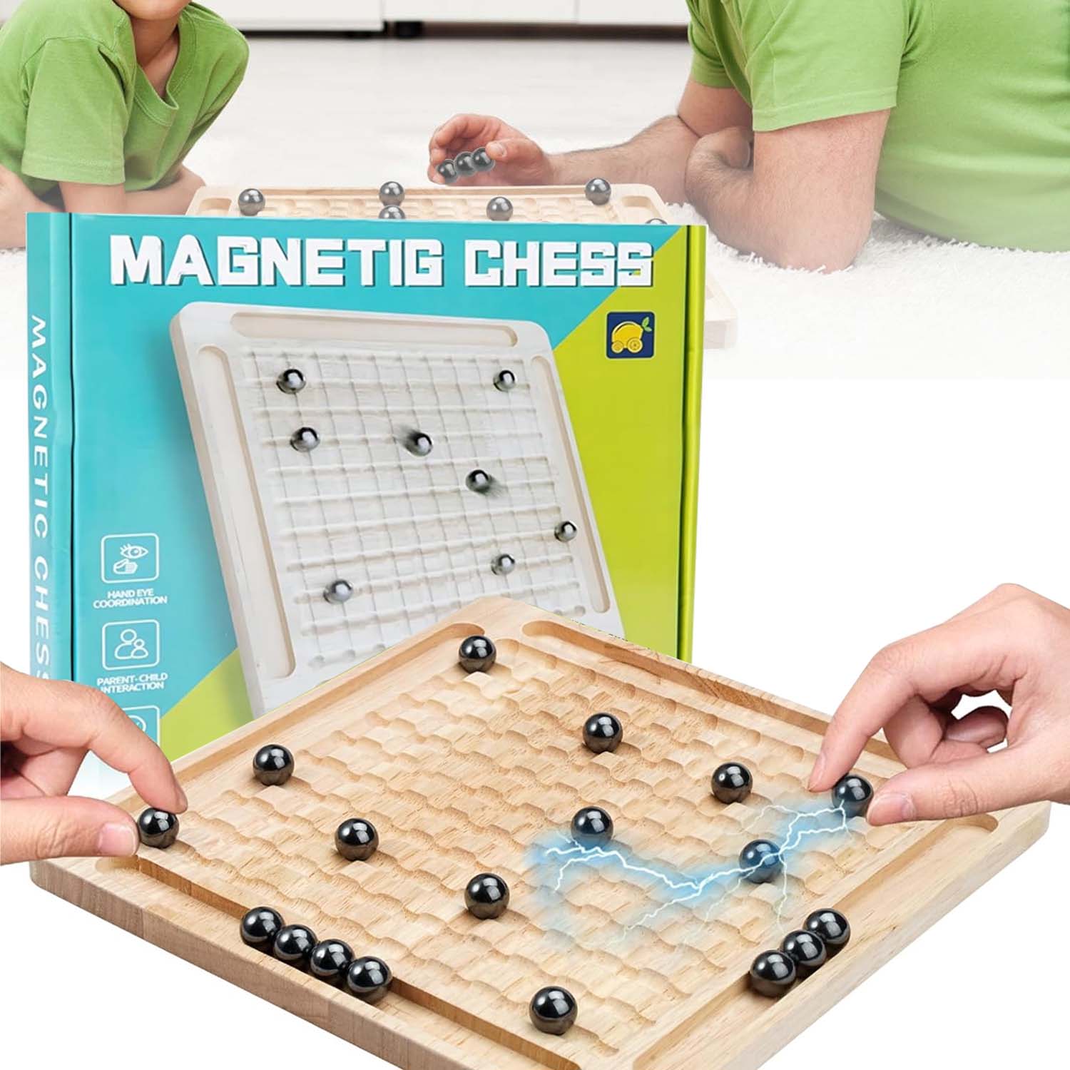 Joc de sah magnetic, tabla din lemn, 9.37x9.37inch, joc interactiv, 20 ...