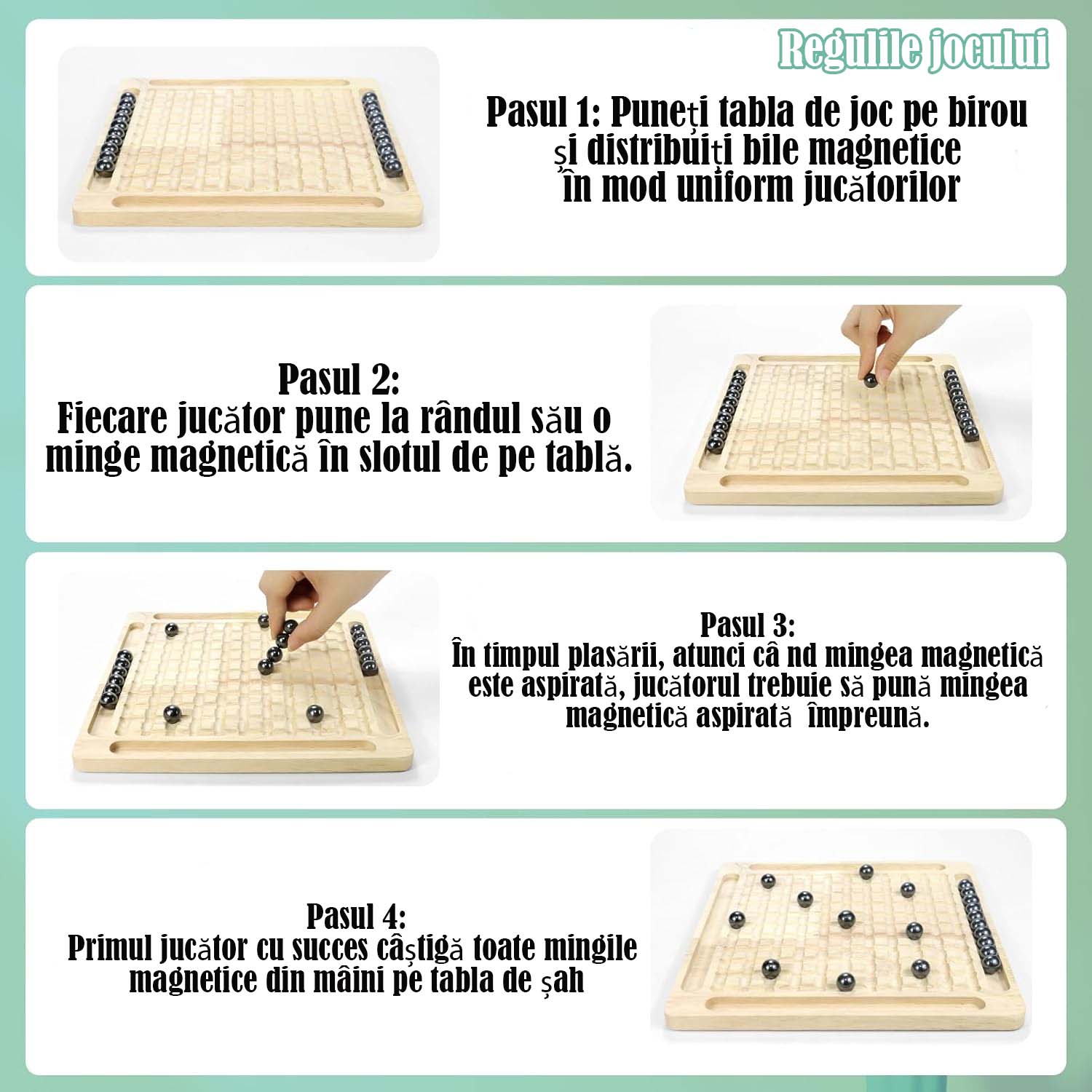 Joc de sah magnetic, tabla din lemn, 9.37x9.37inch, joc interactiv, 20 ...