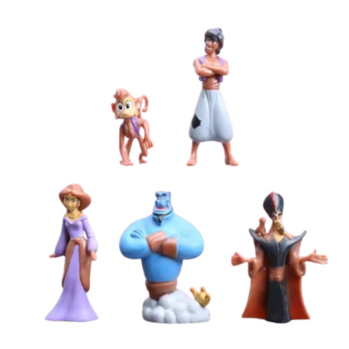 Комплект от 5 фигурки Aladdin, Tnagora®, Aladin, Abu, Jasmine, Jafar, Genie, 9 cm