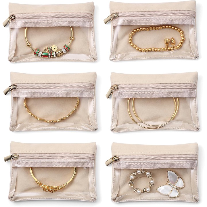 Комплект от 6 кутии за бижута Supertina®, изработени от прозрачен кадифе, антиоксидант, подходящи размери за всички видове бижута