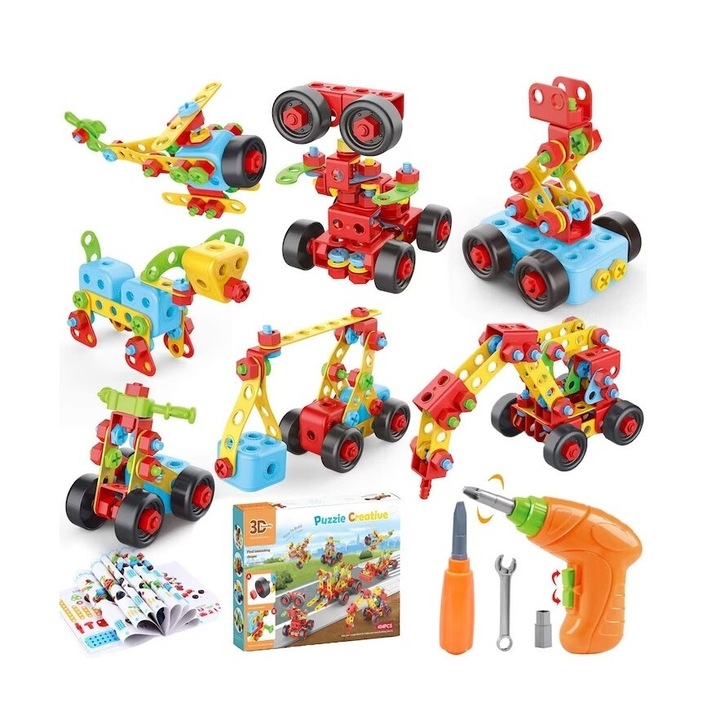 Jucarie educativa si interactiva STEM, 404 piese de constructie puzzle 3D, pentru copii 6 ani+, multicolor