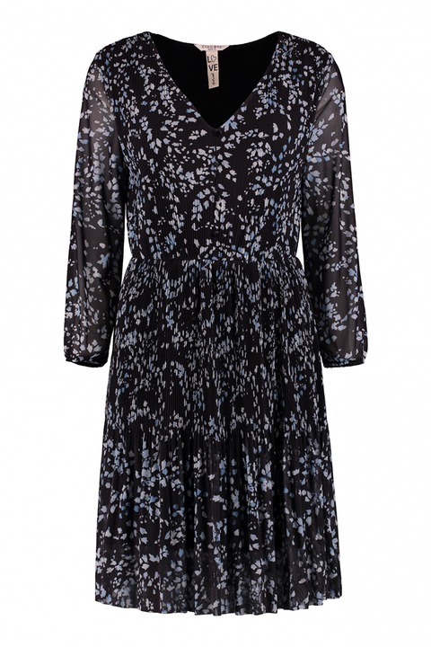 Zabaione, Rochie cu decolteu in V si imprimeu, Negru/Albastru