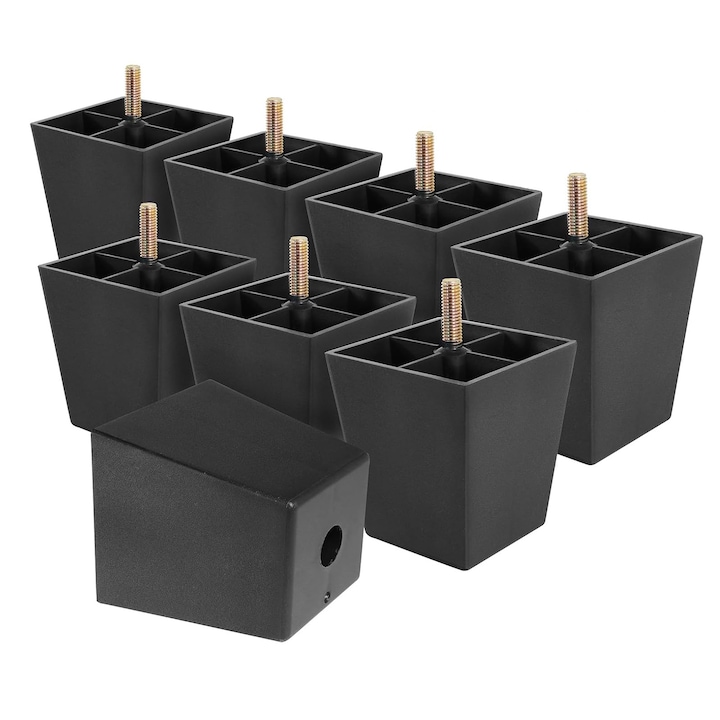 Комплект от 8 крака за мебели, Крака за мебелен диван, SINBINTA, Устойчиви на износване, Антиръждаеми, Поддържано тегло 100 кг/бр, Лесни за сглобяване, Не се чупят лесно, За легло, Шкаф, Маса, ABS/пластмаса, 47x50x52 mm, Черен